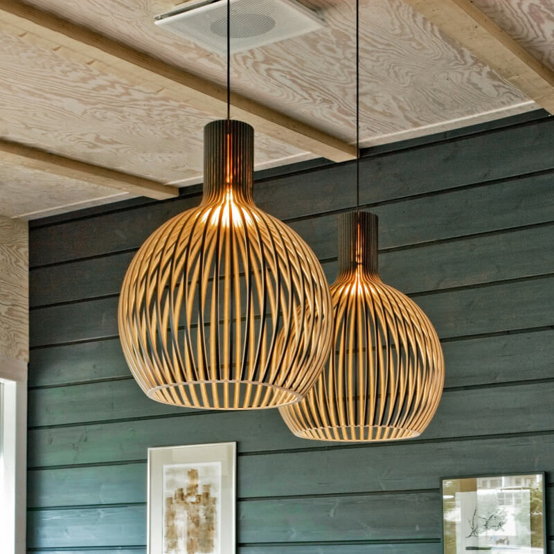 Suspension / Lampe balinaise en bois style octo
