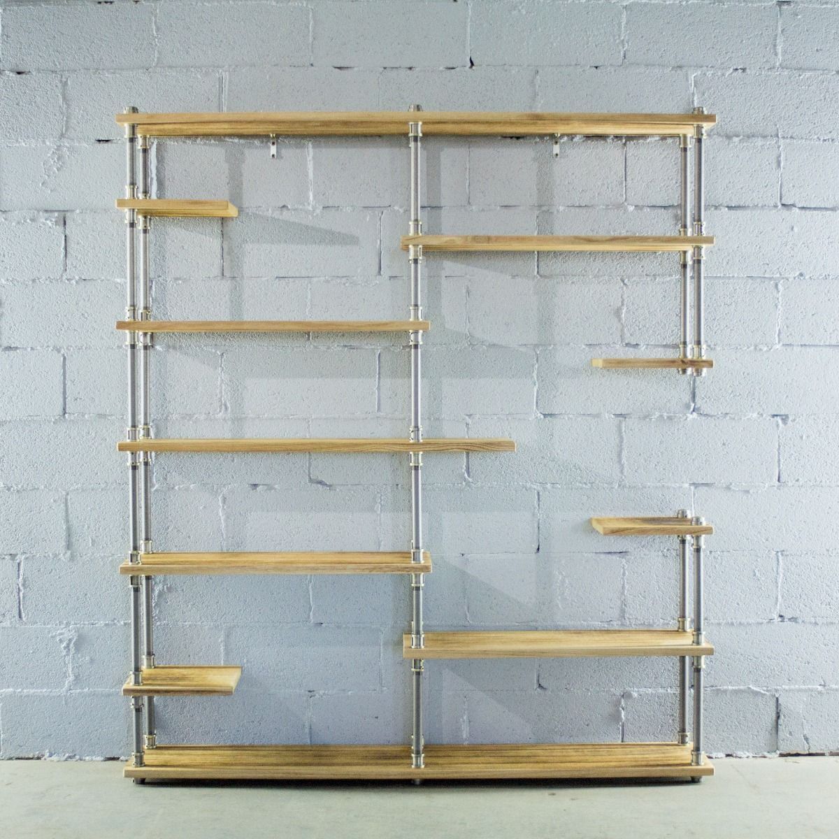 Open Eleven Shelf Industrial Pipe Bookcase - MODERNY