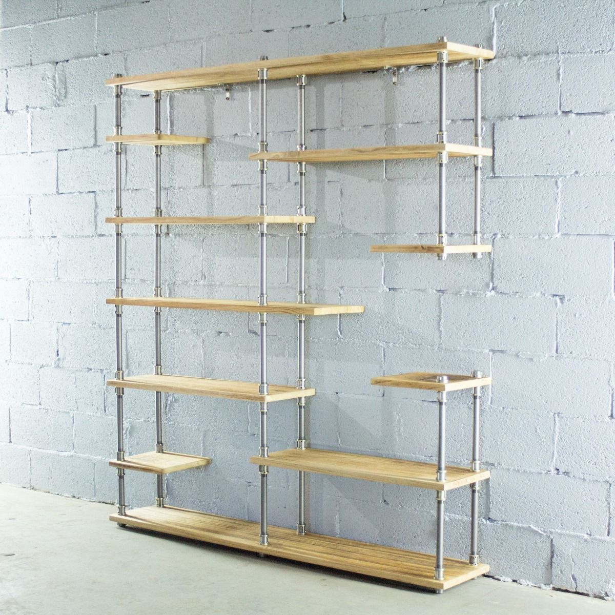 Open Eleven Shelf Industrial Pipe Bookcase - MODERNY