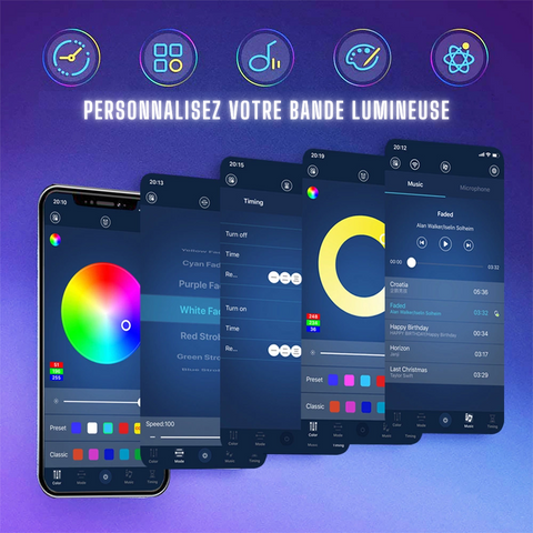 Diyife Ruban LED 6M [App Smart Control], Multicolore Flexible Bluetooth  5050 RGB Bande LED, Synchronisation Musique/Voix Changement de Couleur DIY  TV, Chambre, Canapé : : Luminaires et Éclairage