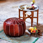 Pouf Marocain en Cuir Authentique Fait Main