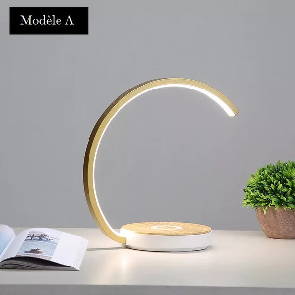 Lampe de chevet en bois tactile avec chargeur induction – MODERNY