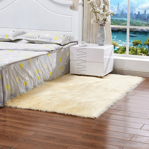 YUGWNN Tapis De Chevet Fausse Peau De Mouton Avec Pattes De Chat - Lavable, Bleu Et Blanc, 90x90 Cm